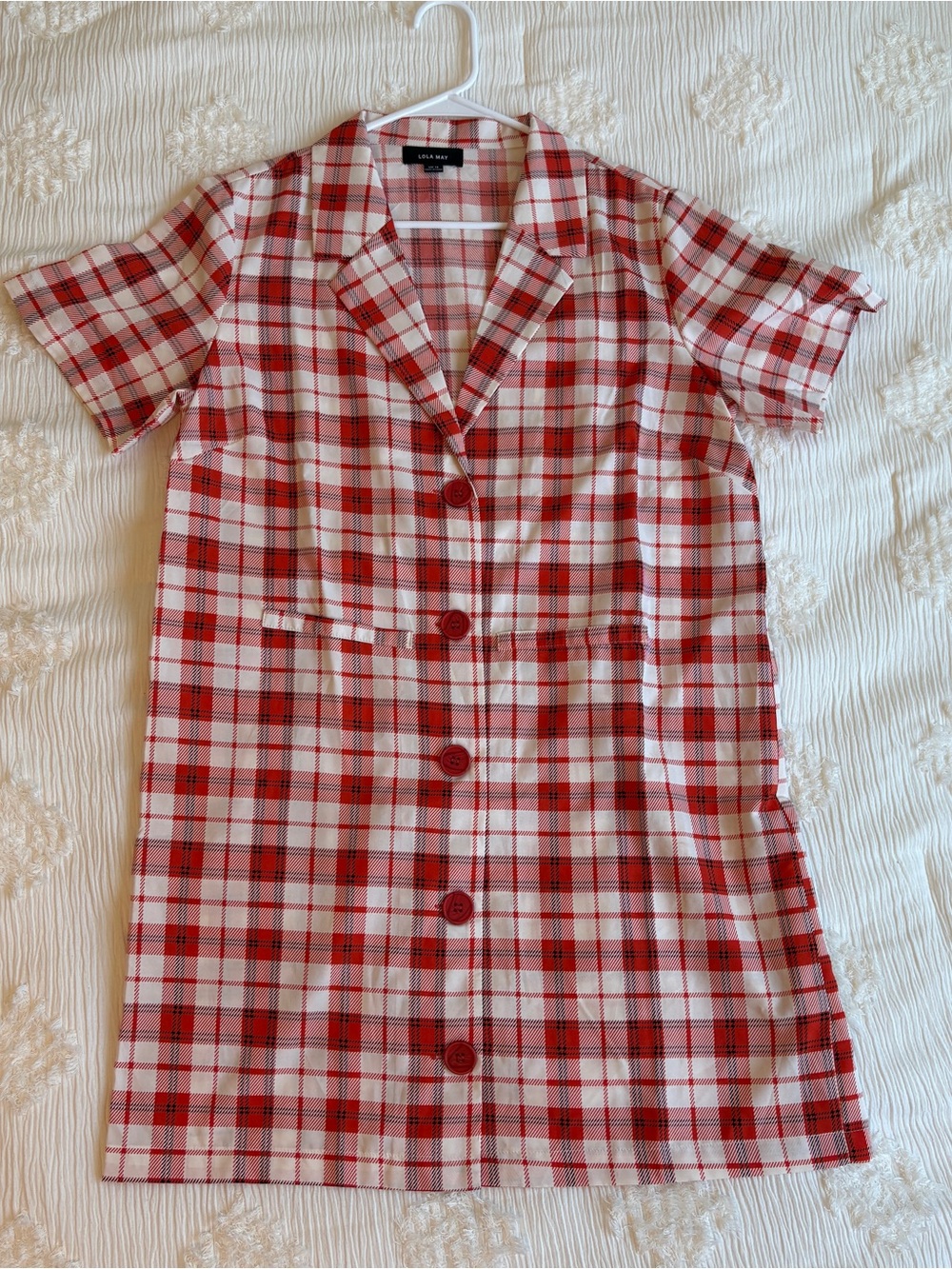 Lola May Red Check Blazer Mini Dress Size UK 14 US 10 Plaid Button Up Collared
